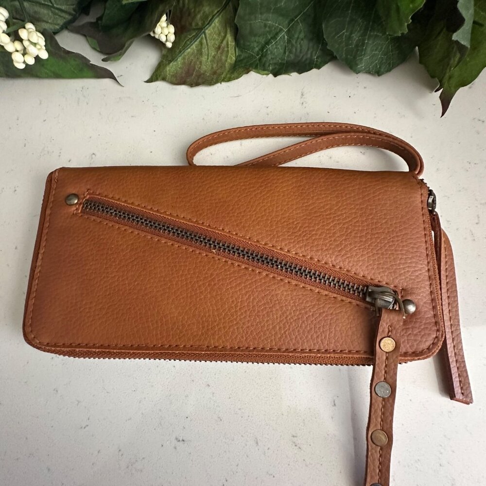 Free People Vegan Leather Wristlet Wallet With Zippered Pocket & Card Slots